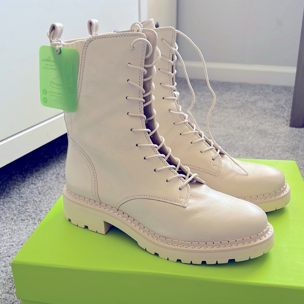 Sam Edelman Off-White Lace-Up Combat Boots